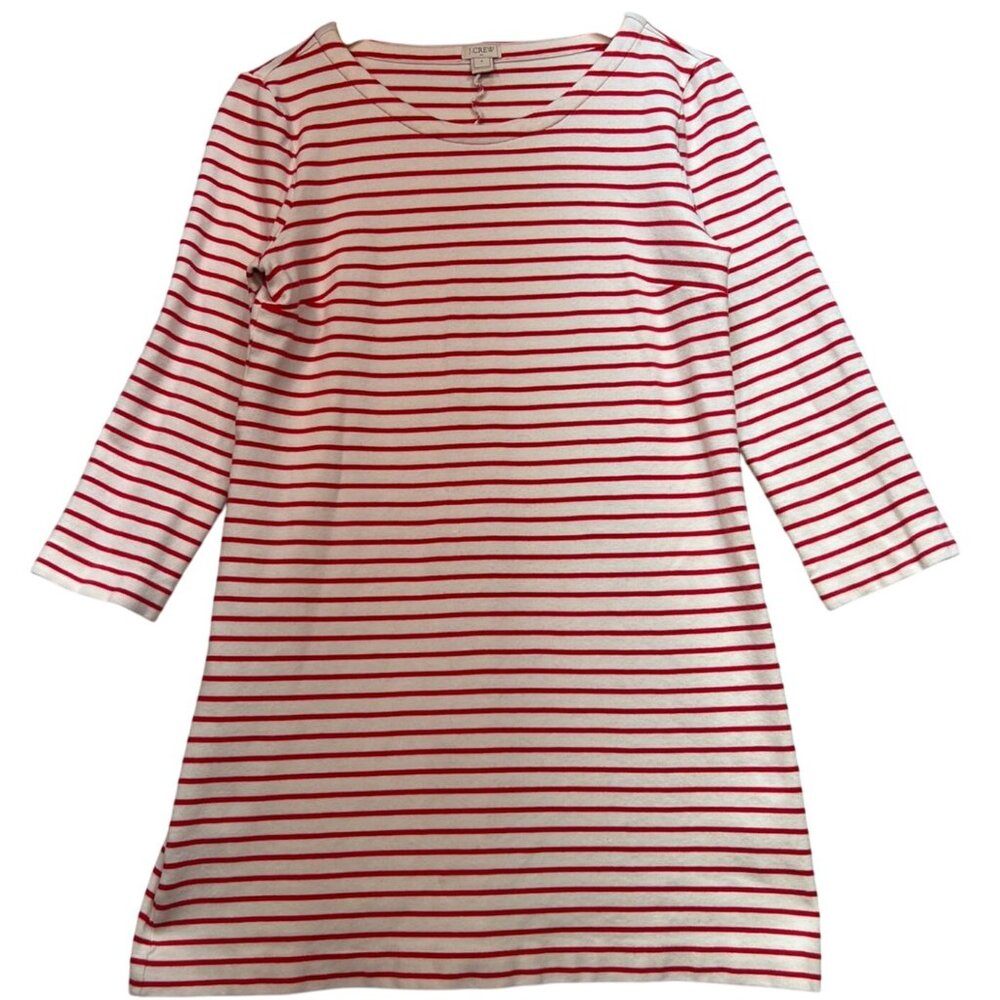 J.Crew Women's Mini T-Shirt Dress Long Sleeve Stretch Size S Cream Red Stripe